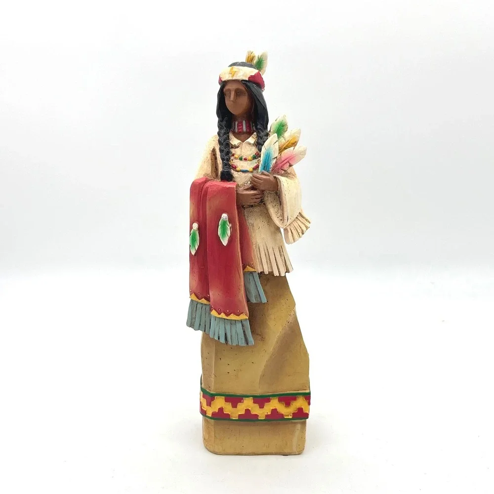Pacific Rim Native American Woman Figurine Feathers Blanket Resin Statue 67434